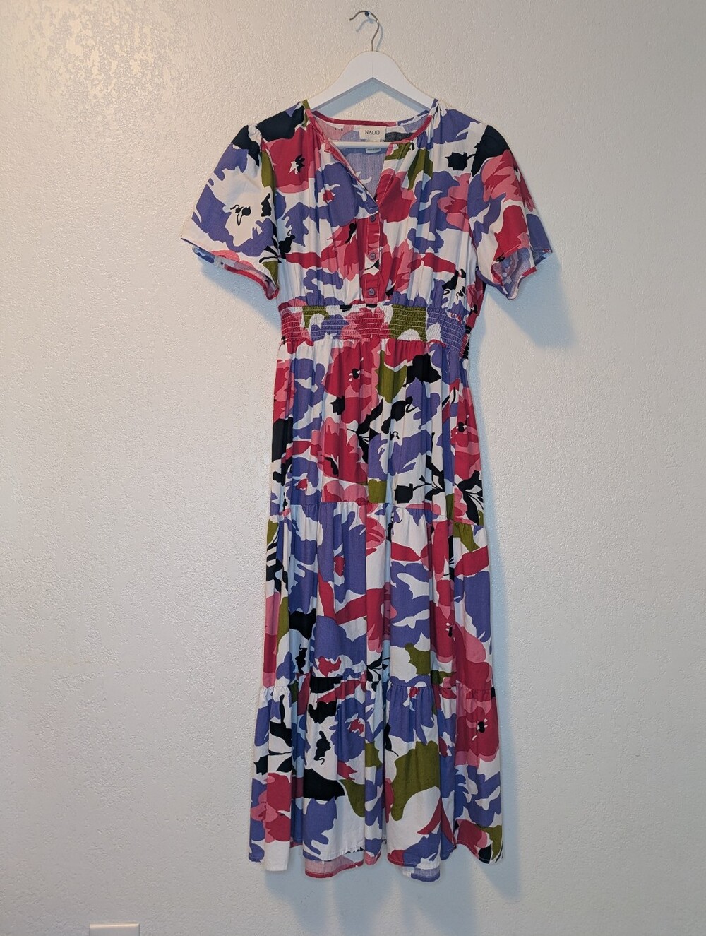 NAOO Cotton Maxi Dress In Pink Green And Lavender Floral